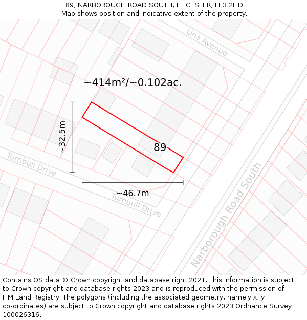 89, NARBOROUGH ROAD SOUTH, LEICESTER, LE3 2HD: Plot and title map