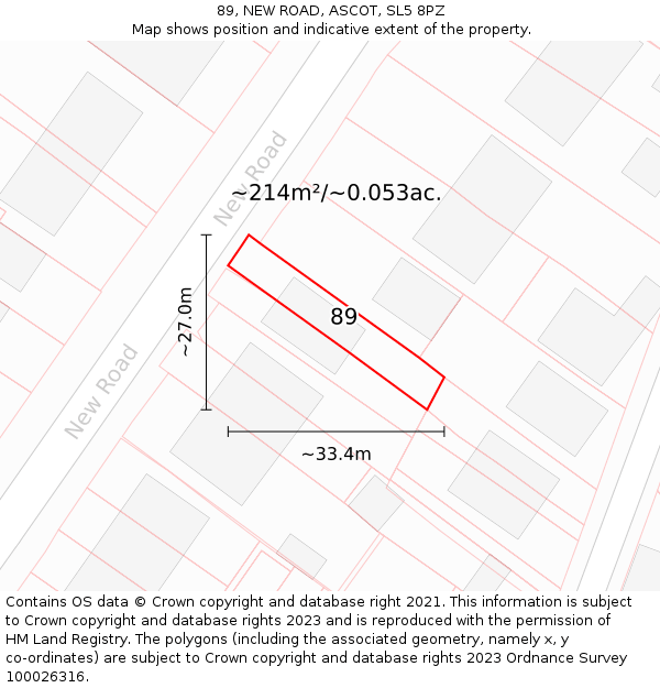 89, NEW ROAD, ASCOT, SL5 8PZ: Plot and title map