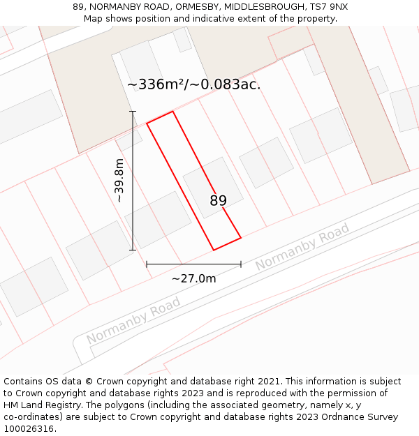 89, NORMANBY ROAD, ORMESBY, MIDDLESBROUGH, TS7 9NX: Plot and title map