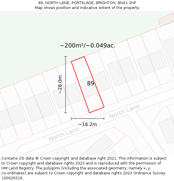 89, NORTH LANE, PORTSLADE, BRIGHTON, BN41 2HF: Plot and title map