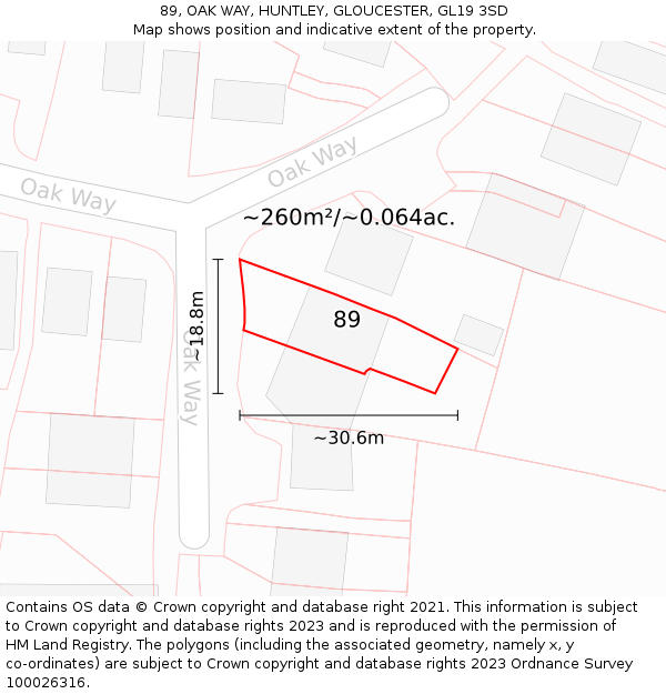 89, OAK WAY, HUNTLEY, GLOUCESTER, GL19 3SD: Plot and title map