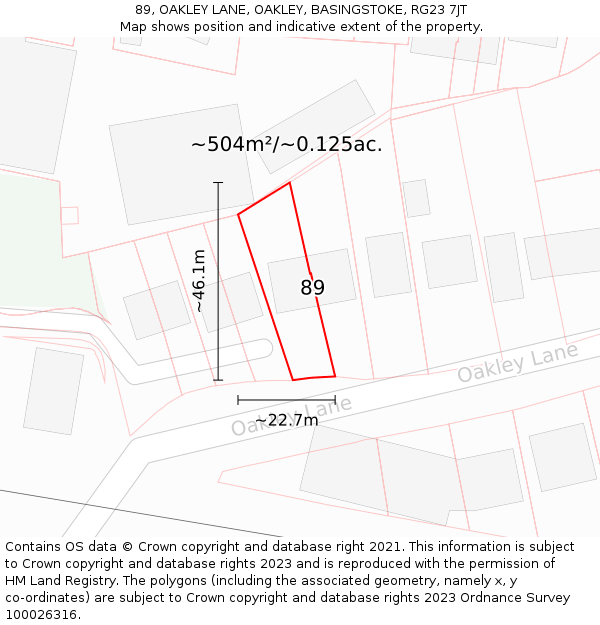 89, OAKLEY LANE, OAKLEY, BASINGSTOKE, RG23 7JT: Plot and title map