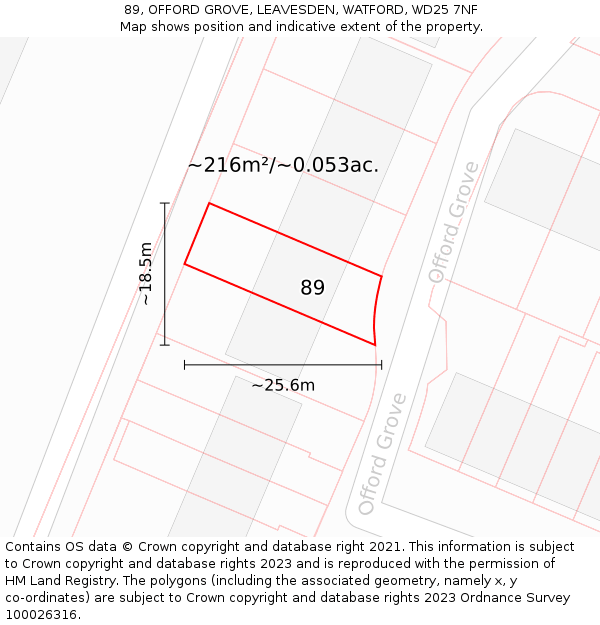 89, OFFORD GROVE, LEAVESDEN, WATFORD, WD25 7NF: Plot and title map