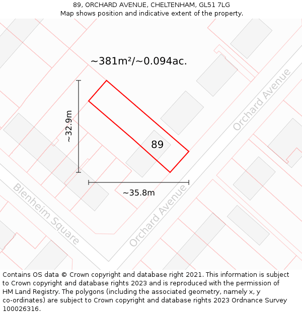 89, ORCHARD AVENUE, CHELTENHAM, GL51 7LG: Plot and title map