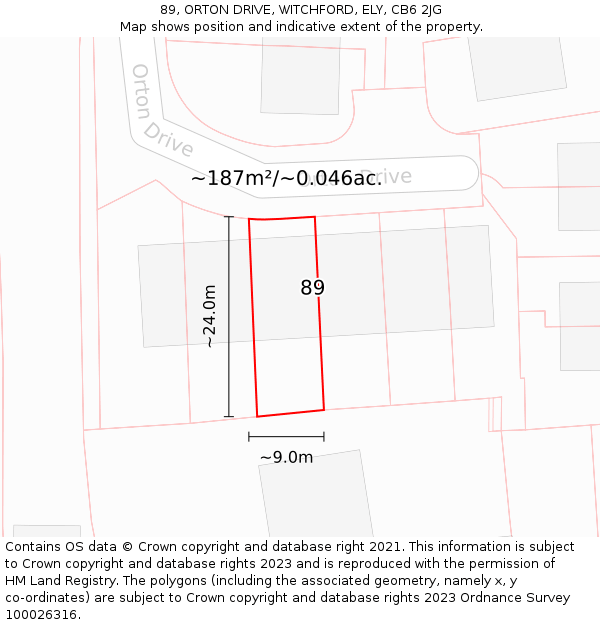 89, ORTON DRIVE, WITCHFORD, ELY, CB6 2JG: Plot and title map