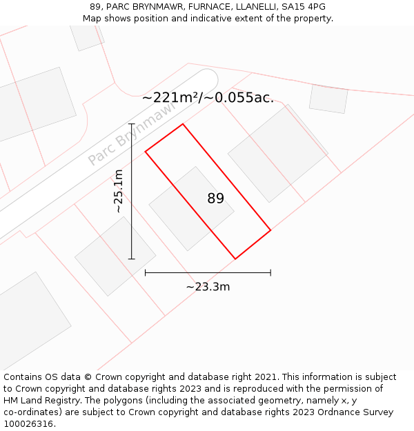 89, PARC BRYNMAWR, FURNACE, LLANELLI, SA15 4PG: Plot and title map