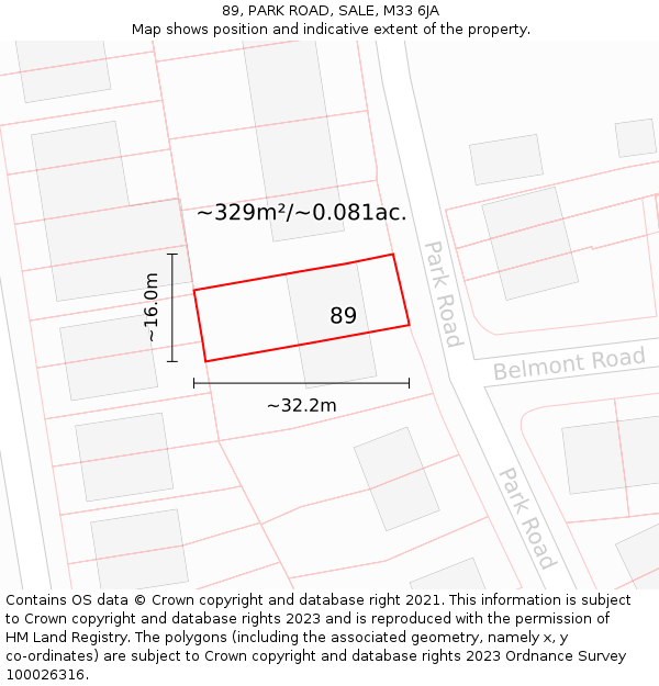 89, PARK ROAD, SALE, M33 6JA: Plot and title map