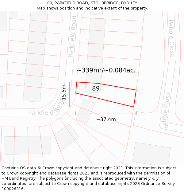 89, PARKFIELD ROAD, STOURBRIDGE, DY8 1EY: Plot and title map