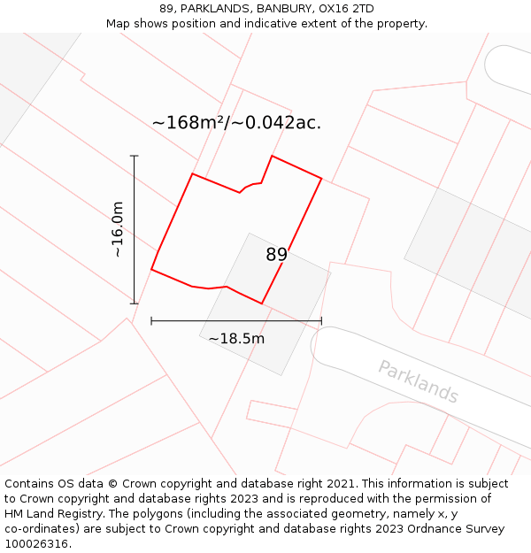 89, PARKLANDS, BANBURY, OX16 2TD: Plot and title map