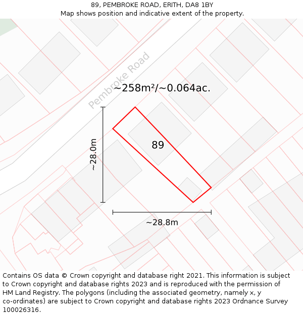 89, PEMBROKE ROAD, ERITH, DA8 1BY: Plot and title map