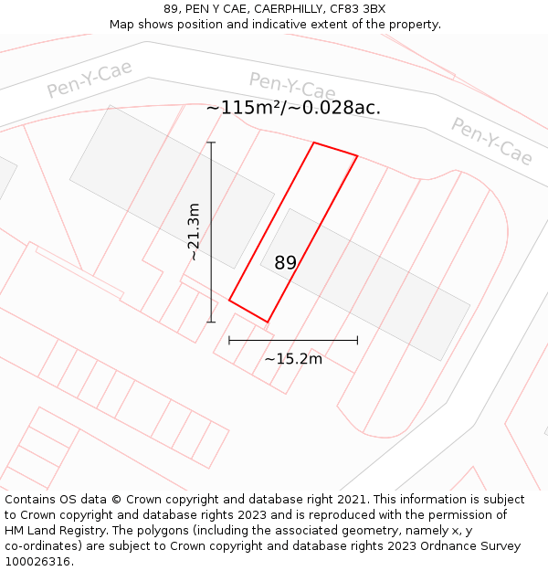 89, PEN Y CAE, CAERPHILLY, CF83 3BX: Plot and title map