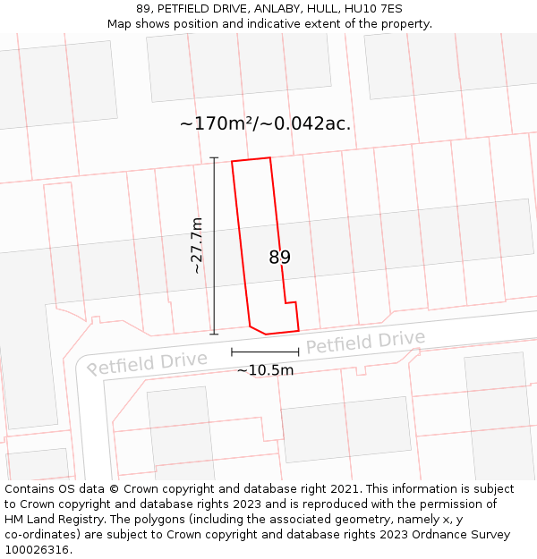 89, PETFIELD DRIVE, ANLABY, HULL, HU10 7ES: Plot and title map