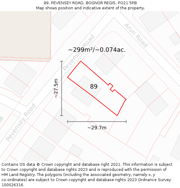 89, PEVENSEY ROAD, BOGNOR REGIS, PO21 5PB: Plot and title map