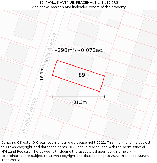 89, PHYLLIS AVENUE, PEACEHAVEN, BN10 7RG: Plot and title map