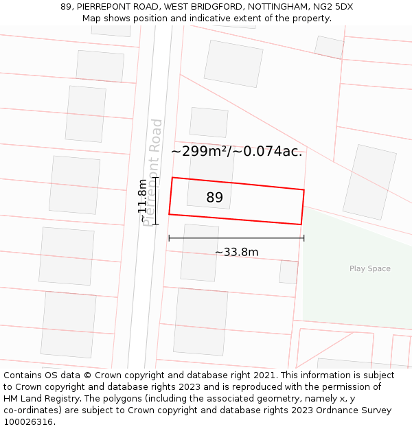 89, PIERREPONT ROAD, WEST BRIDGFORD, NOTTINGHAM, NG2 5DX: Plot and title map