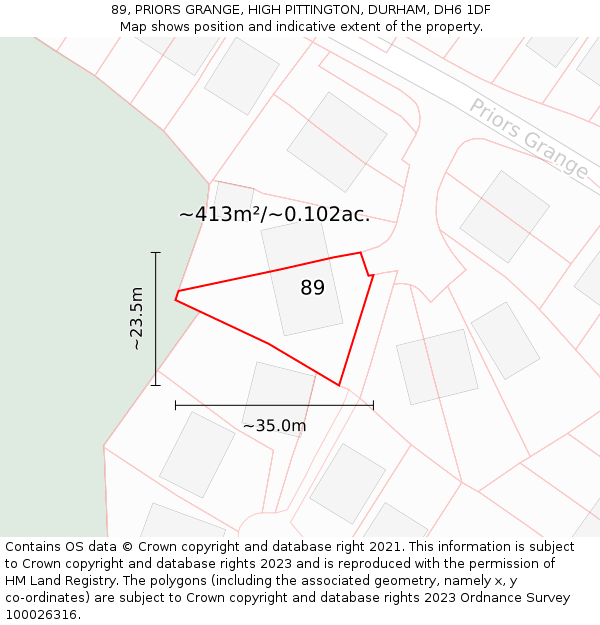 89, PRIORS GRANGE, HIGH PITTINGTON, DURHAM, DH6 1DF: Plot and title map