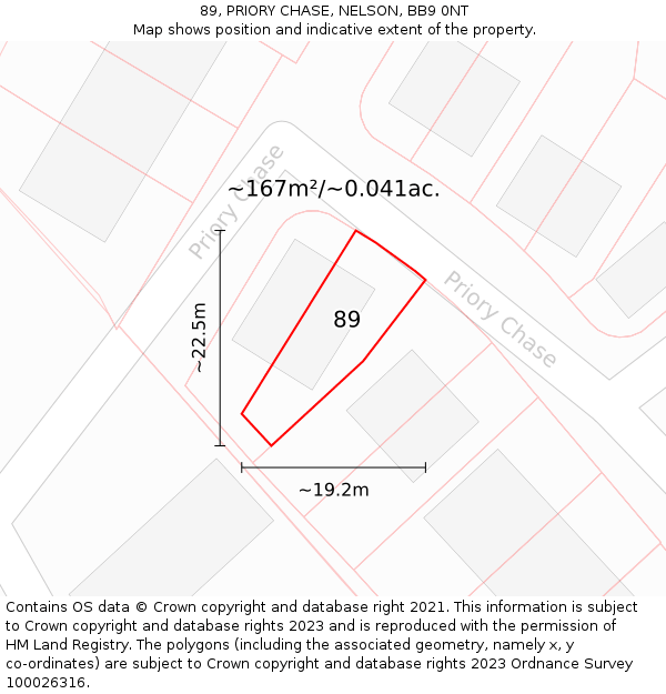 89, PRIORY CHASE, NELSON, BB9 0NT: Plot and title map