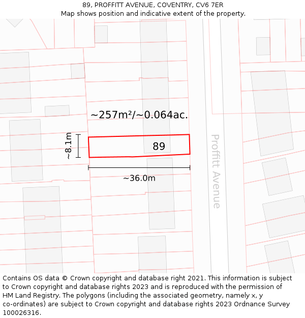 89, PROFFITT AVENUE, COVENTRY, CV6 7ER: Plot and title map