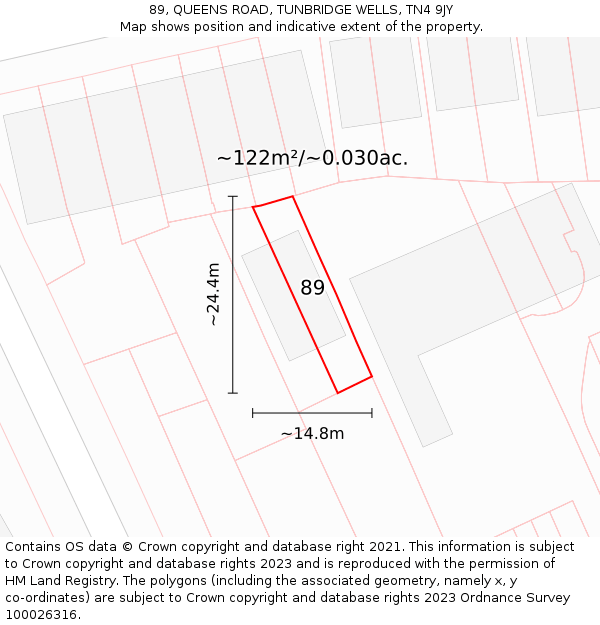 89, QUEENS ROAD, TUNBRIDGE WELLS, TN4 9JY: Plot and title map