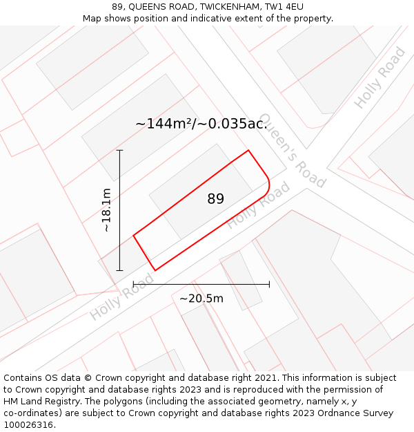 89, QUEENS ROAD, TWICKENHAM, TW1 4EU: Plot and title map