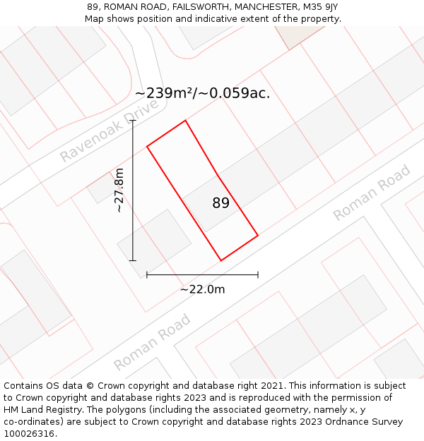 89, ROMAN ROAD, FAILSWORTH, MANCHESTER, M35 9JY: Plot and title map