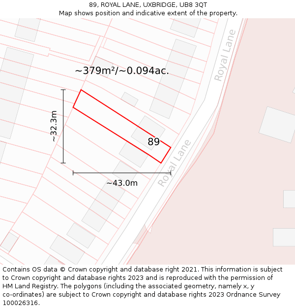 89, ROYAL LANE, UXBRIDGE, UB8 3QT: Plot and title map