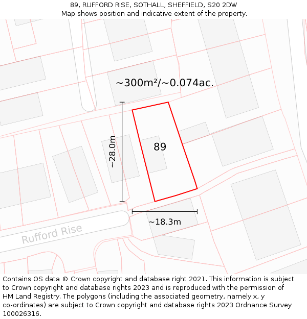 89, RUFFORD RISE, SOTHALL, SHEFFIELD, S20 2DW: Plot and title map