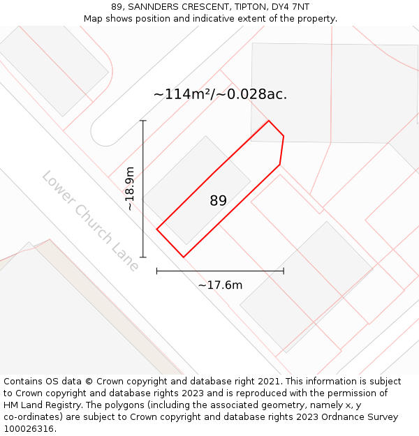 89, SANNDERS CRESCENT, TIPTON, DY4 7NT: Plot and title map