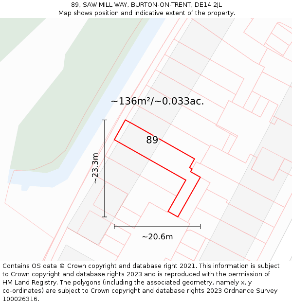 89, SAW MILL WAY, BURTON-ON-TRENT, DE14 2JL: Plot and title map