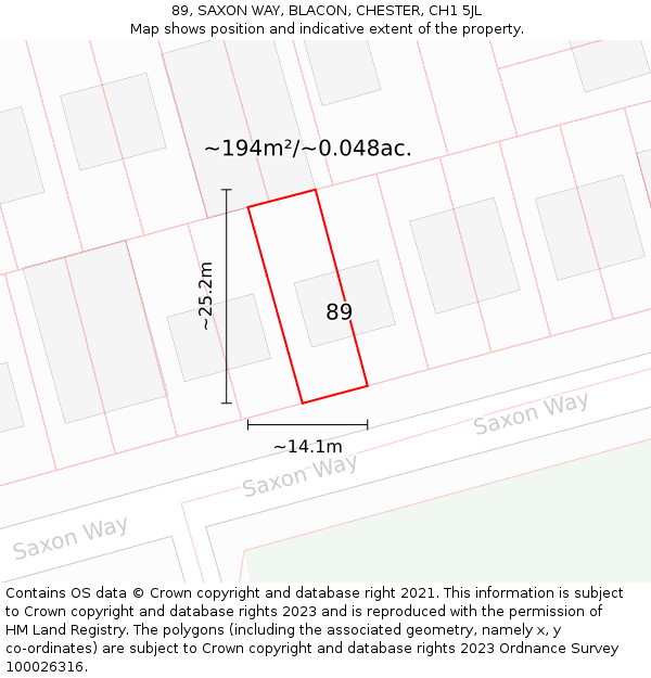 89, SAXON WAY, BLACON, CHESTER, CH1 5JL: Plot and title map