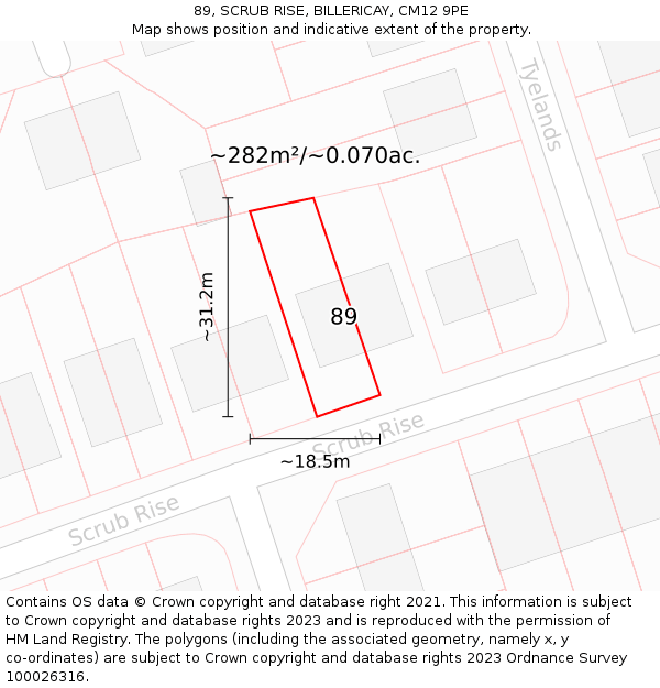 89, SCRUB RISE, BILLERICAY, CM12 9PE: Plot and title map