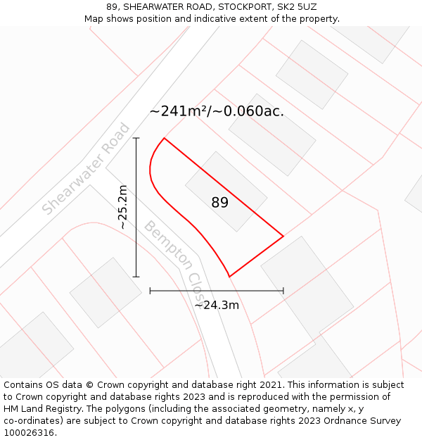 89, SHEARWATER ROAD, STOCKPORT, SK2 5UZ: Plot and title map