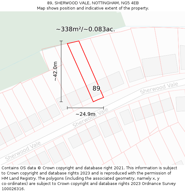 89, SHERWOOD VALE, NOTTINGHAM, NG5 4EB: Plot and title map