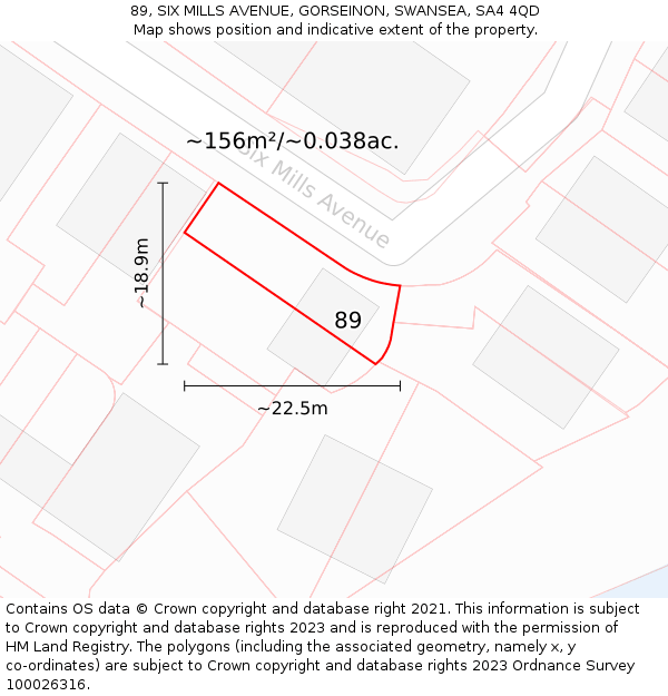 89, SIX MILLS AVENUE, GORSEINON, SWANSEA, SA4 4QD: Plot and title map