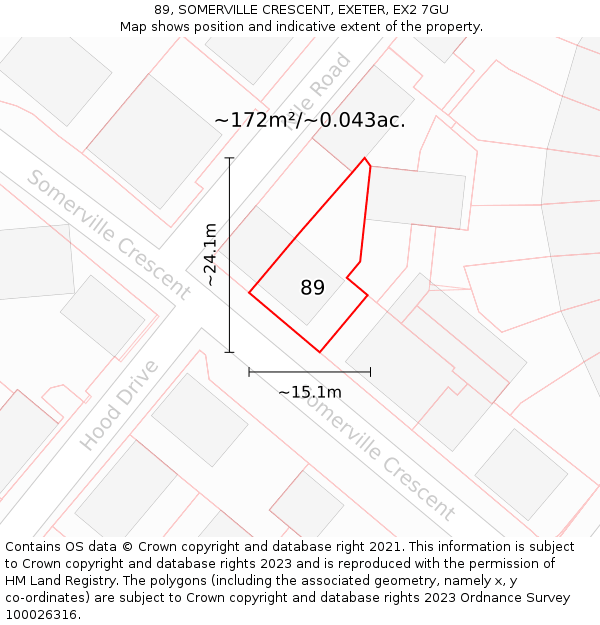 89, SOMERVILLE CRESCENT, EXETER, EX2 7GU: Plot and title map