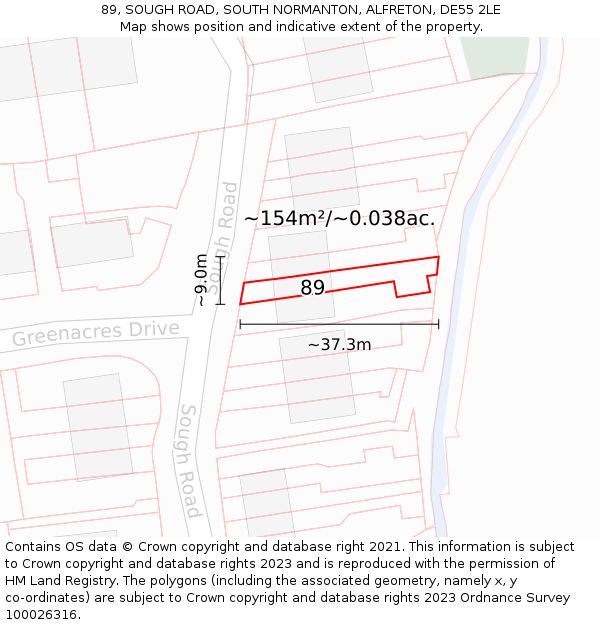 89, SOUGH ROAD, SOUTH NORMANTON, ALFRETON, DE55 2LE: Plot and title map