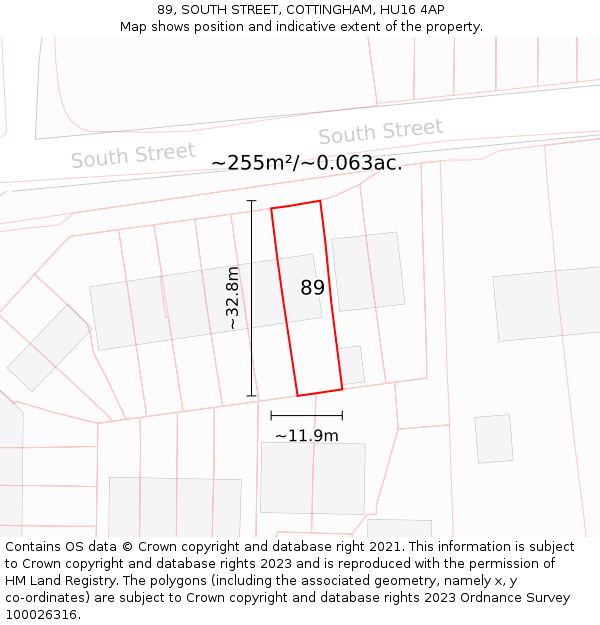 89, SOUTH STREET, COTTINGHAM, HU16 4AP: Plot and title map