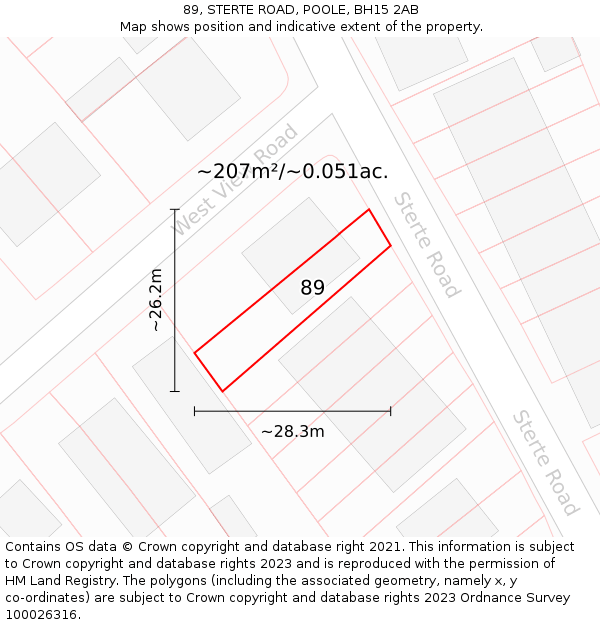 89, STERTE ROAD, POOLE, BH15 2AB: Plot and title map