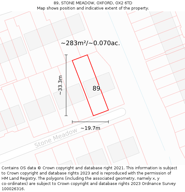 89, STONE MEADOW, OXFORD, OX2 6TD: Plot and title map