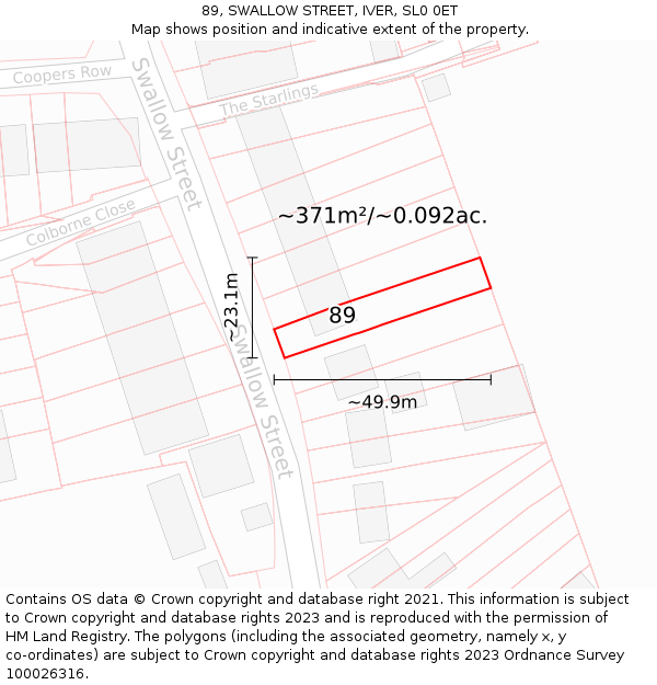 89, SWALLOW STREET, IVER, SL0 0ET: Plot and title map