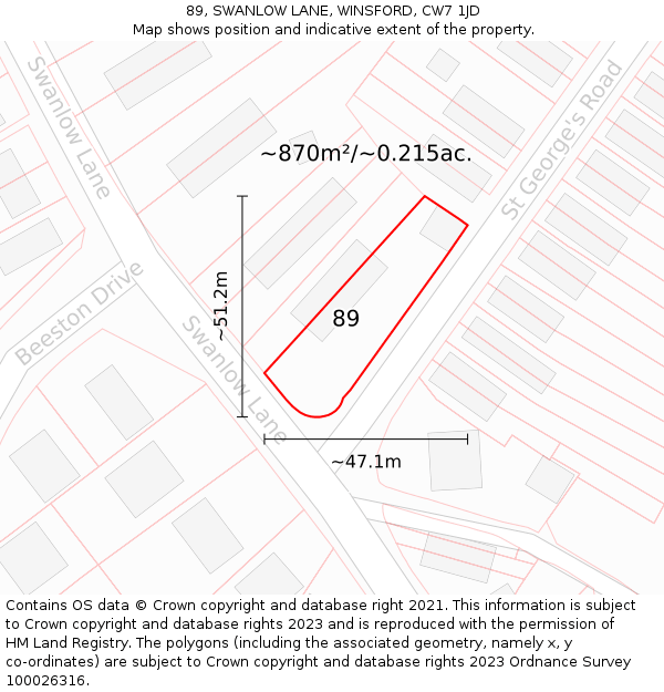 89, SWANLOW LANE, WINSFORD, CW7 1JD: Plot and title map