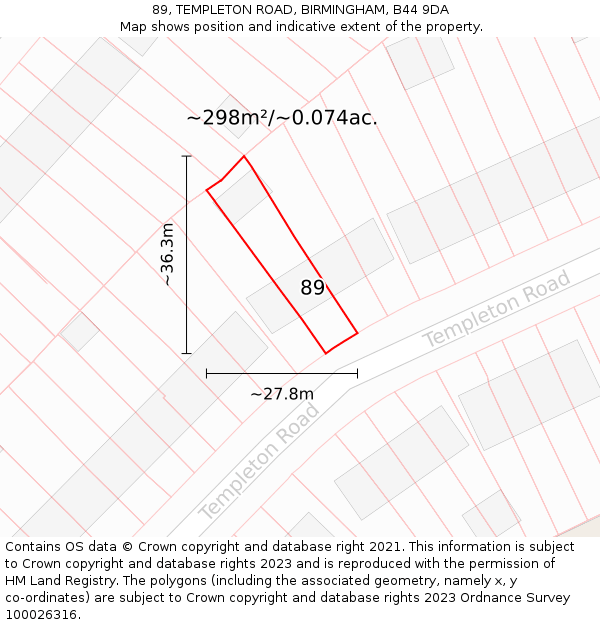 89, TEMPLETON ROAD, BIRMINGHAM, B44 9DA: Plot and title map