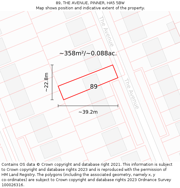 89, THE AVENUE, PINNER, HA5 5BW: Plot and title map