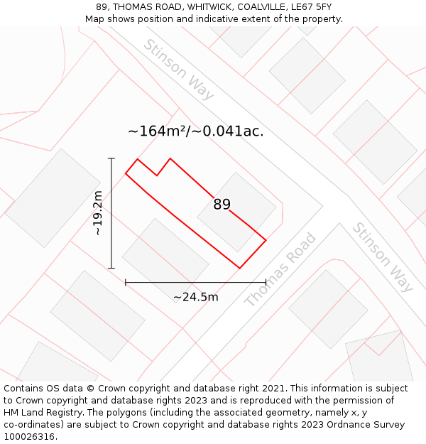 89, THOMAS ROAD, WHITWICK, COALVILLE, LE67 5FY: Plot and title map