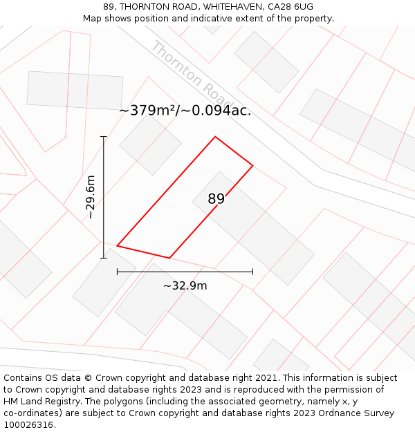 89, THORNTON ROAD, WHITEHAVEN, CA28 6UG: Plot and title map