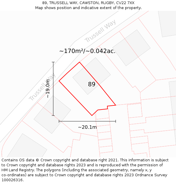 89, TRUSSELL WAY, CAWSTON, RUGBY, CV22 7XX: Plot and title map