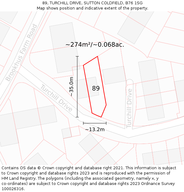 89, TURCHILL DRIVE, SUTTON COLDFIELD, B76 1SG: Plot and title map