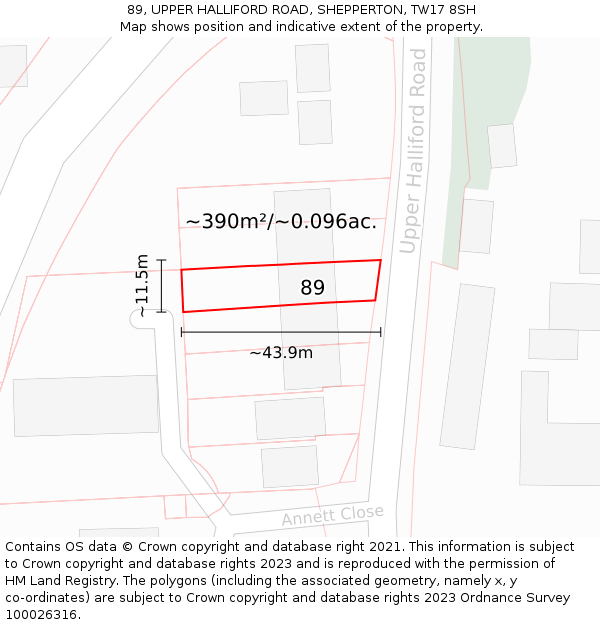 89, UPPER HALLIFORD ROAD, SHEPPERTON, TW17 8SH: Plot and title map