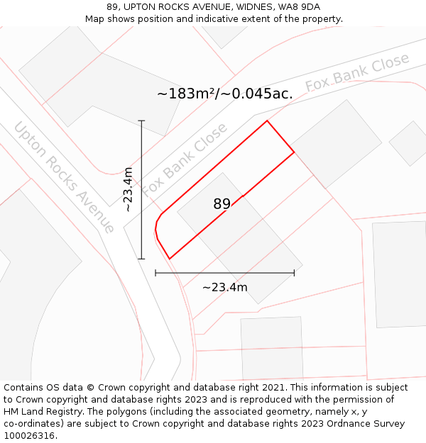 89, UPTON ROCKS AVENUE, WIDNES, WA8 9DA: Plot and title map