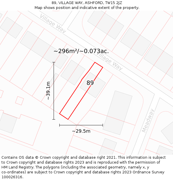 89, VILLAGE WAY, ASHFORD, TW15 2JZ: Plot and title map